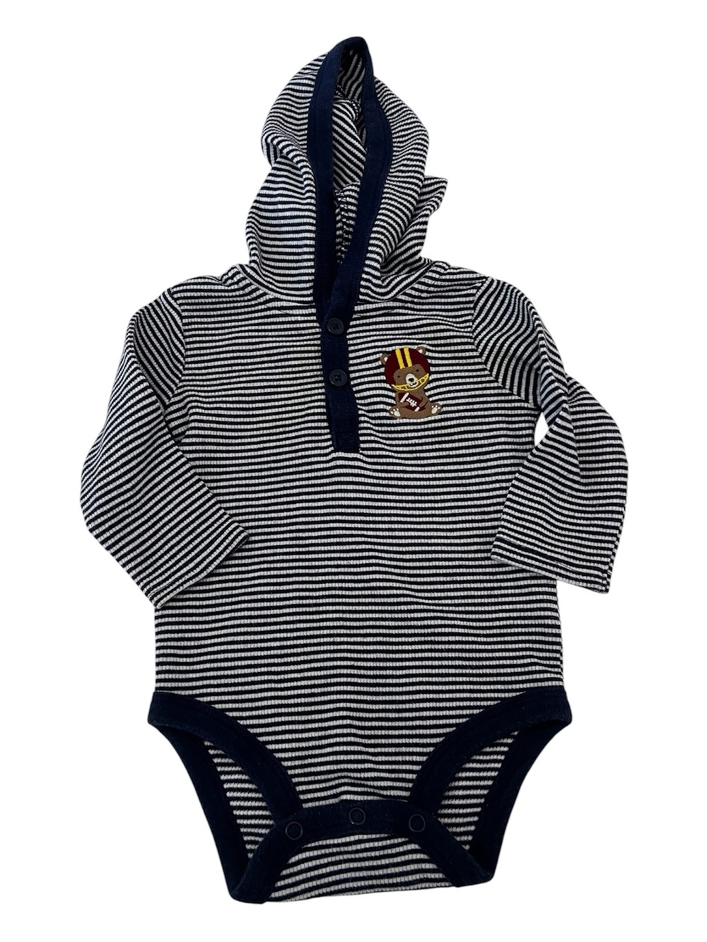 Carters Striped Navy & White Hooded Bodysuit Football Baby Size 6 Months